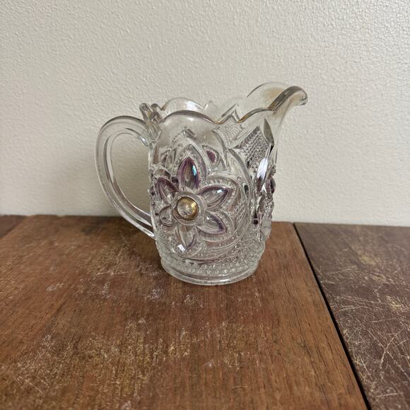 US‎ Glass Flower & Cane Antique 1895-1912 Purple Gold Flower Creamer - Picture 10 of 10